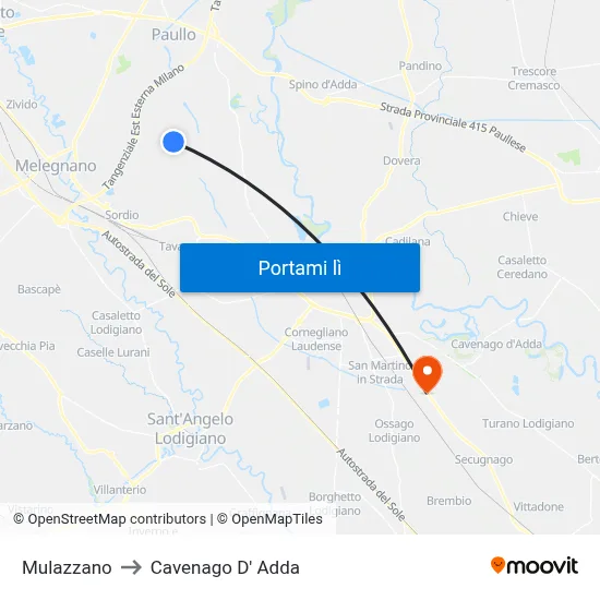 Mulazzano to Cavenago D' Adda map