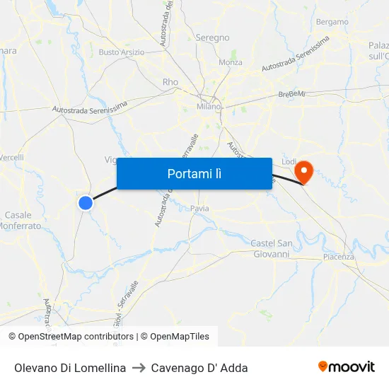 Olevano Di Lomellina to Cavenago D' Adda map