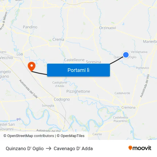 Quinzano D' Oglio to Cavenago D' Adda map