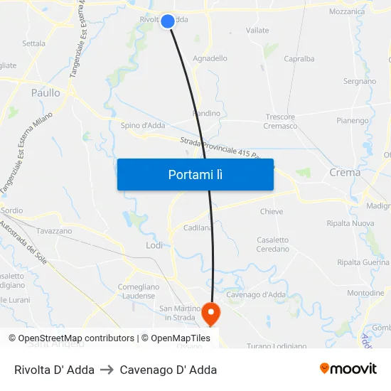 Rivolta D' Adda to Cavenago D' Adda map