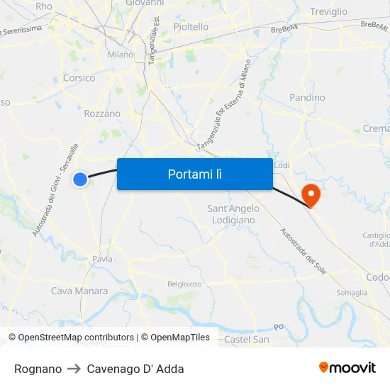 Rognano to Cavenago D' Adda map