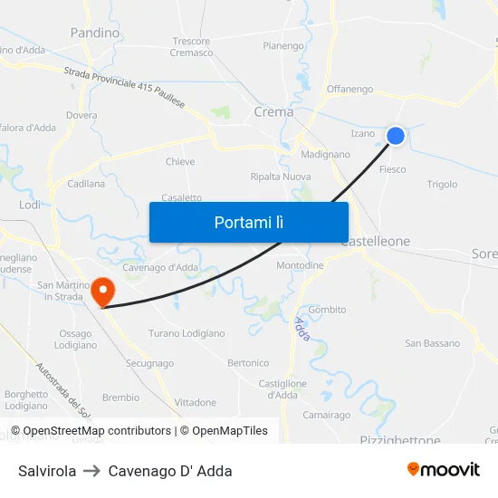 Salvirola to Cavenago D' Adda map