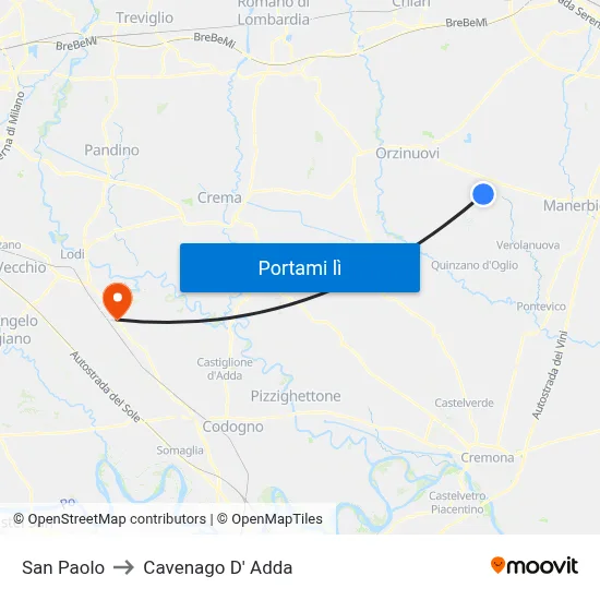San Paolo to Cavenago D' Adda map