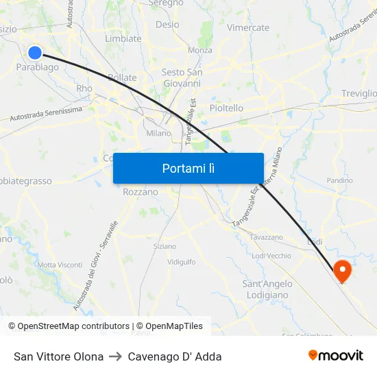 San Vittore Olona to Cavenago D' Adda map