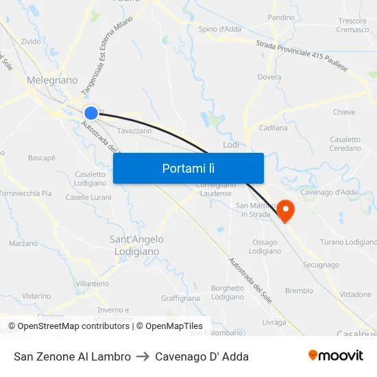 San Zenone Al Lambro to Cavenago D' Adda map