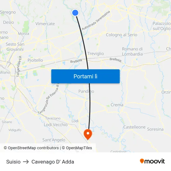 Suisio to Cavenago D' Adda map