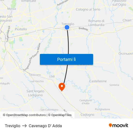 Treviglio to Cavenago D' Adda map