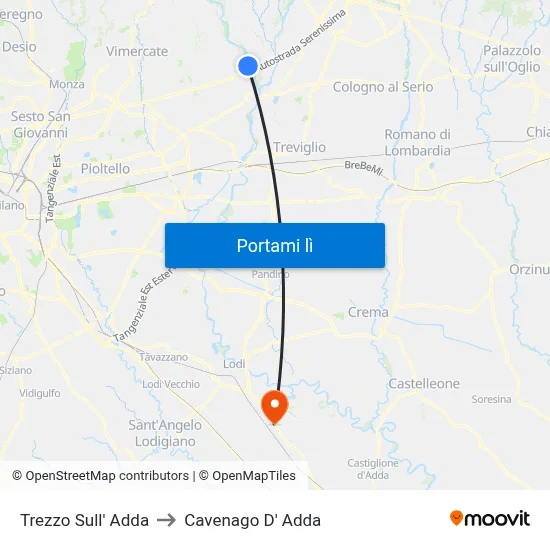 Trezzo Sull' Adda to Cavenago D' Adda map