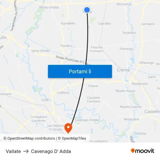Vailate to Cavenago D' Adda map