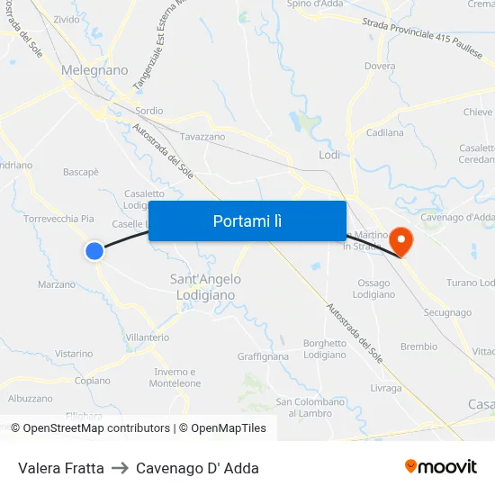 Valera Fratta to Cavenago D' Adda map