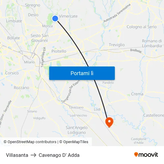 Villasanta to Cavenago D' Adda map