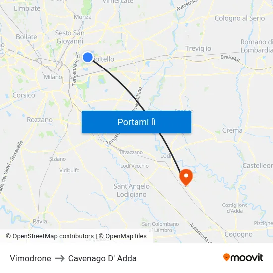 Vimodrone to Cavenago D' Adda map