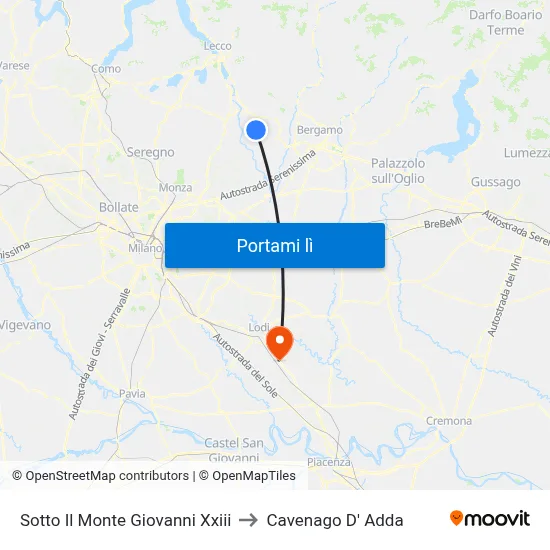 Sotto Il Monte Giovanni Xxiii to Cavenago D' Adda map