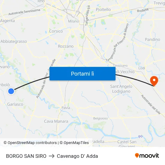 BORGO SAN SIRO to Cavenago D' Adda map