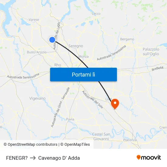 FENEGR? to Cavenago D' Adda map