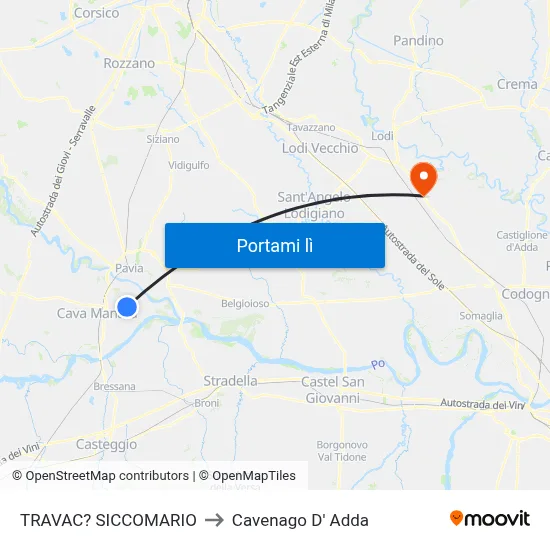 TRAVAC? SICCOMARIO to Cavenago D' Adda map
