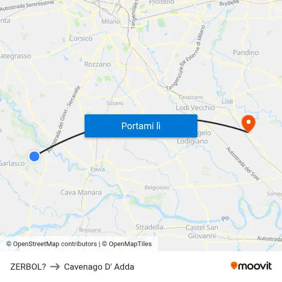 ZERBOL? to Cavenago D' Adda map