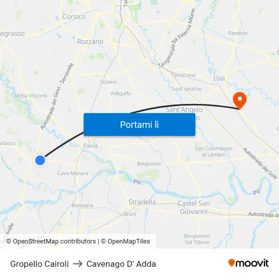 Gropello Cairoli to Cavenago D' Adda map
