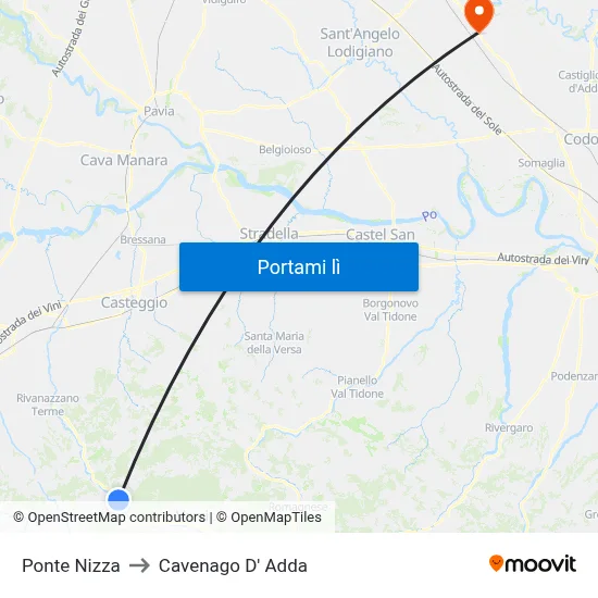 Ponte Nizza to Cavenago D' Adda map