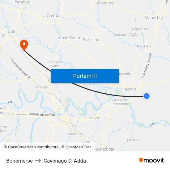 Bonemerse to Cavenago D' Adda map