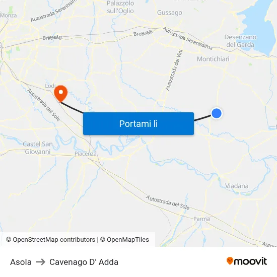 Asola to Cavenago D' Adda map