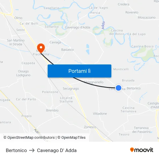 Bertonico to Cavenago D' Adda map