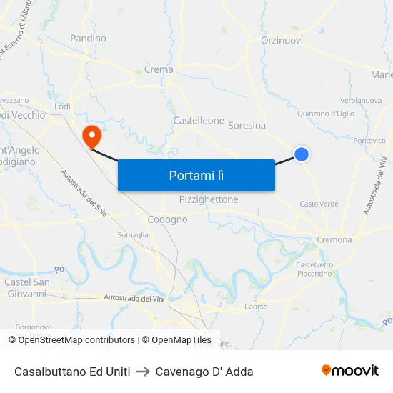 Casalbuttano Ed Uniti to Cavenago D' Adda map