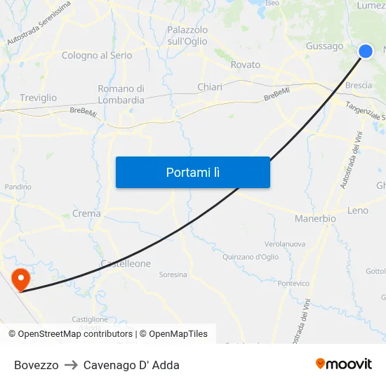 Bovezzo to Cavenago D' Adda map