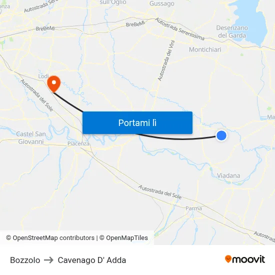 Bozzolo to Cavenago D' Adda map
