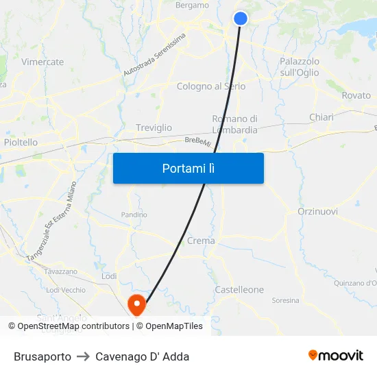 Brusaporto to Cavenago D' Adda map