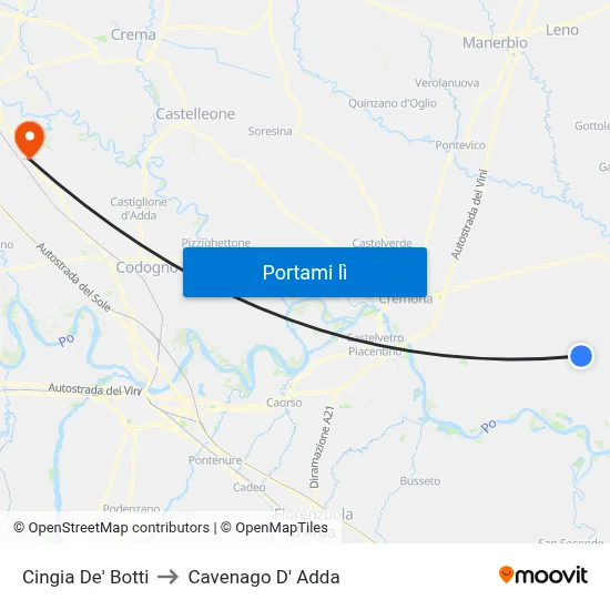 Cingia De' Botti to Cavenago D' Adda map