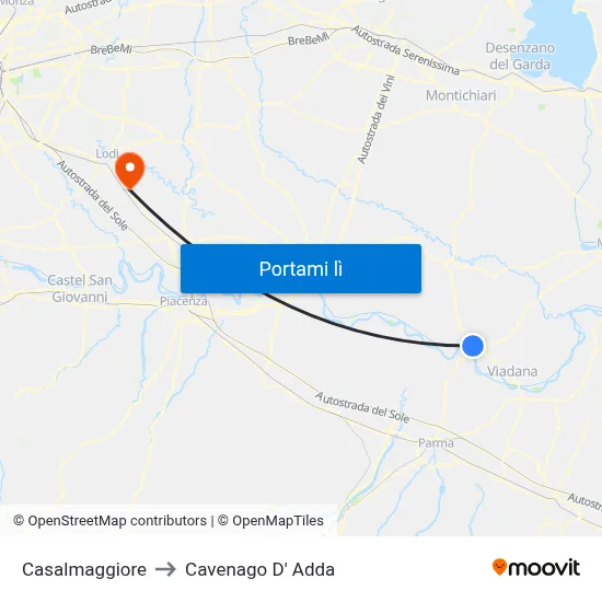 Casalmaggiore to Cavenago D' Adda map