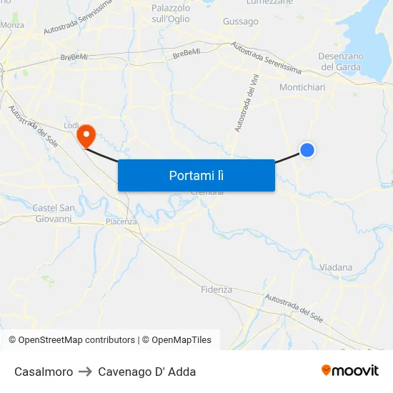 Casalmoro to Cavenago D' Adda map
