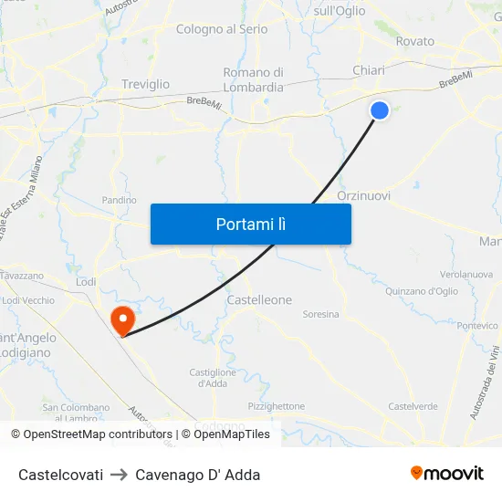 Castelcovati to Cavenago D' Adda map