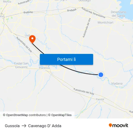 Gussola to Cavenago D' Adda map