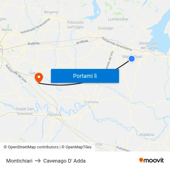 Montichiari to Cavenago D' Adda map