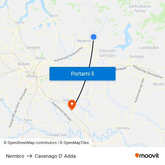 Nembro to Cavenago D' Adda map