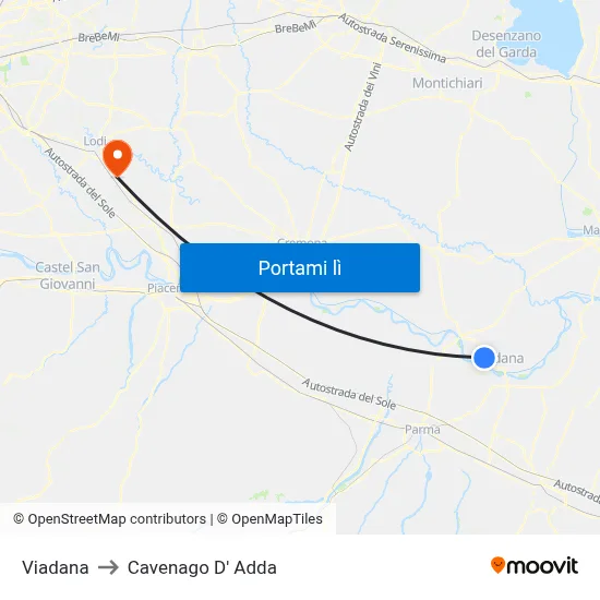 Viadana to Cavenago D' Adda map