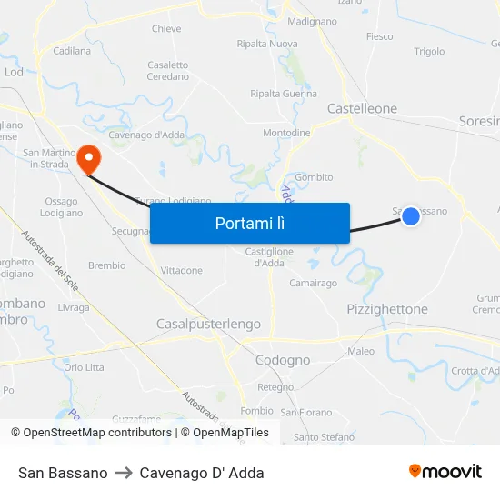 San Bassano to Cavenago D' Adda map