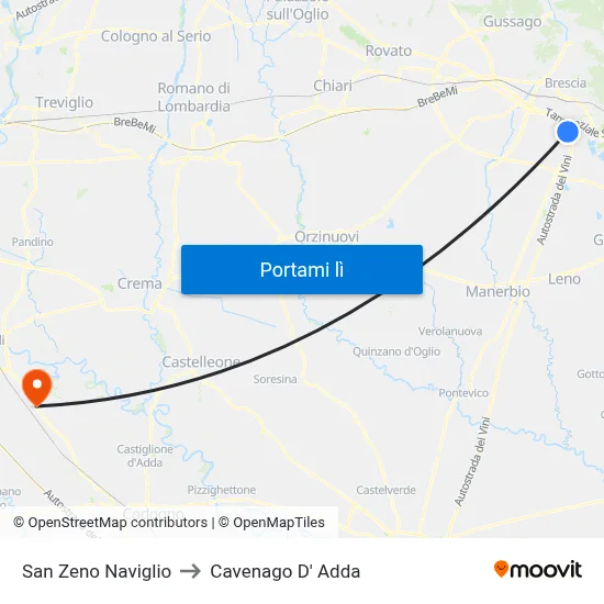 San Zeno Naviglio to Cavenago D' Adda map