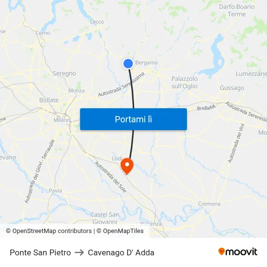 Ponte San Pietro to Cavenago D' Adda map