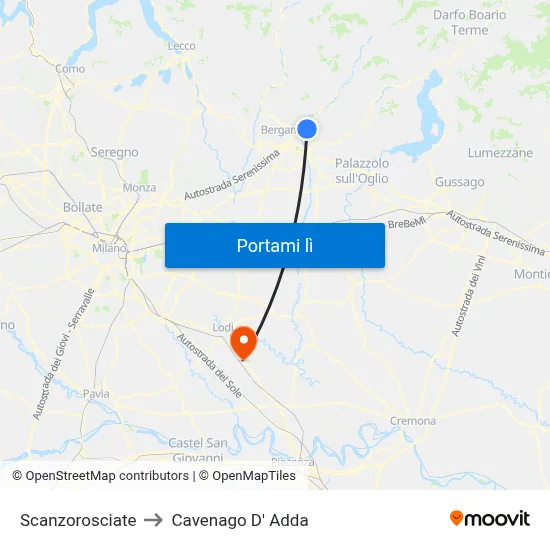 Scanzorosciate to Cavenago D' Adda map
