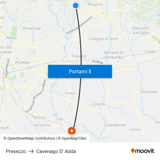 Presezzo to Cavenago D' Adda map