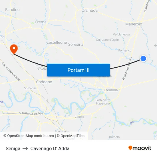 Seniga to Cavenago D' Adda map