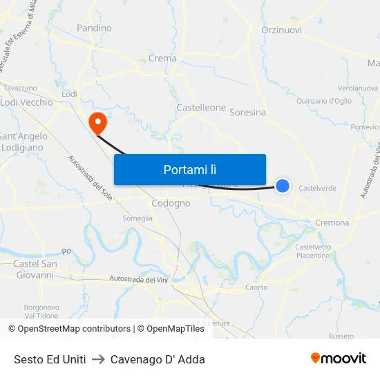 Sesto Ed Uniti to Cavenago D' Adda map