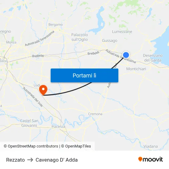 Rezzato to Cavenago D' Adda map