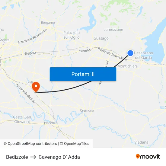 Bedizzole to Cavenago D' Adda map