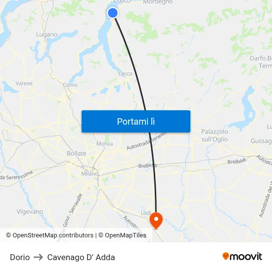 Dorio to Cavenago D' Adda map