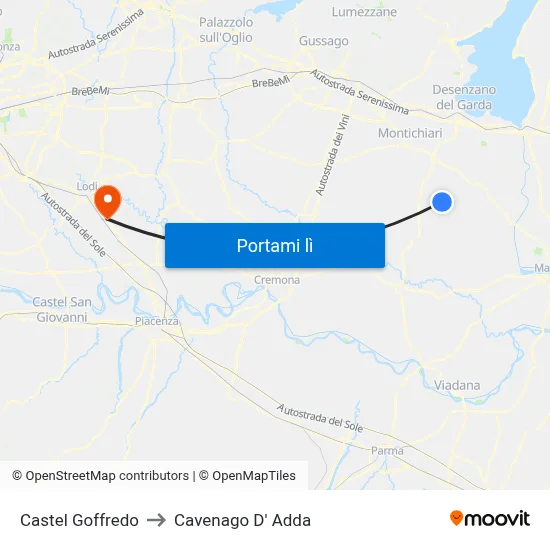 Castel Goffredo to Cavenago D' Adda map