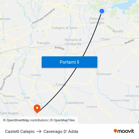 Castelli Calepio to Cavenago D' Adda map